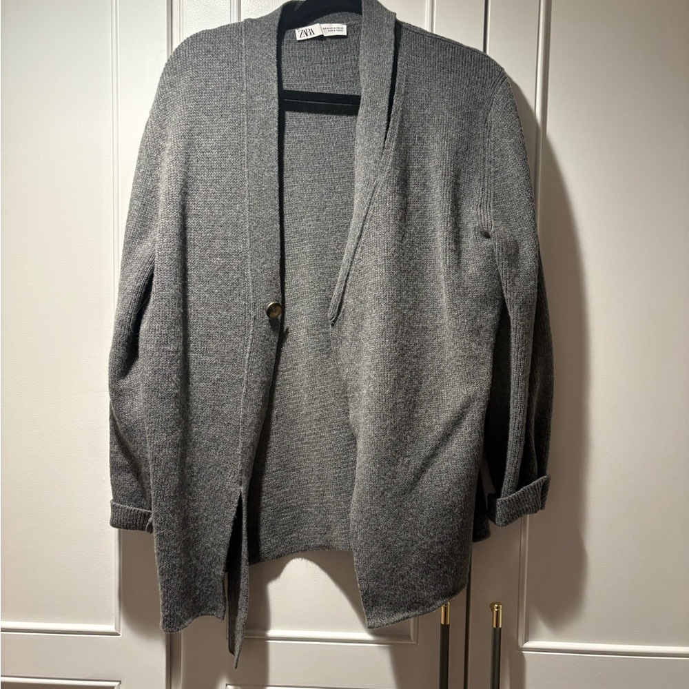 Zara Light Gray Textured Cardigan